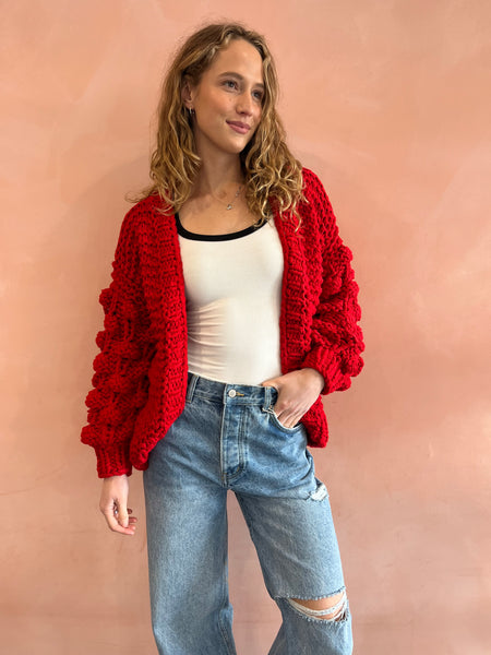 Bubble Knit Cardigan- Red