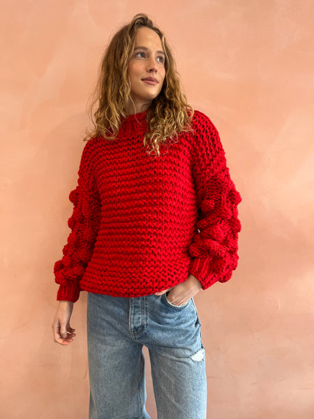 Zarena bubble knit sweater red