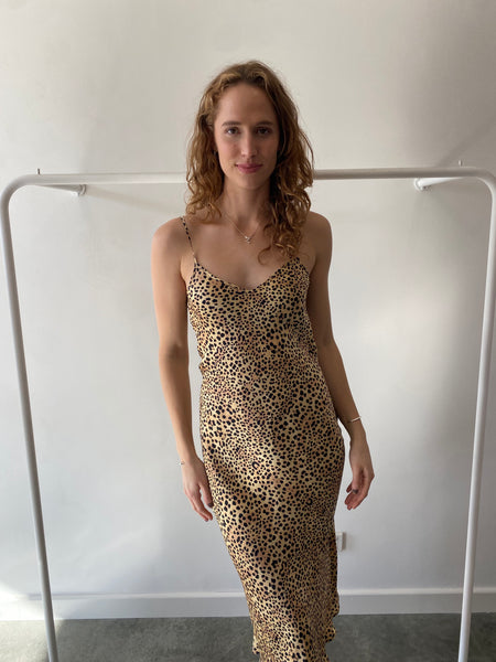 90s leopard slip midi dress