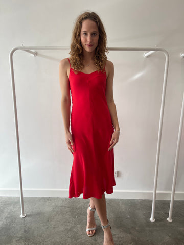 Scanlan Theodore red silk slip dress